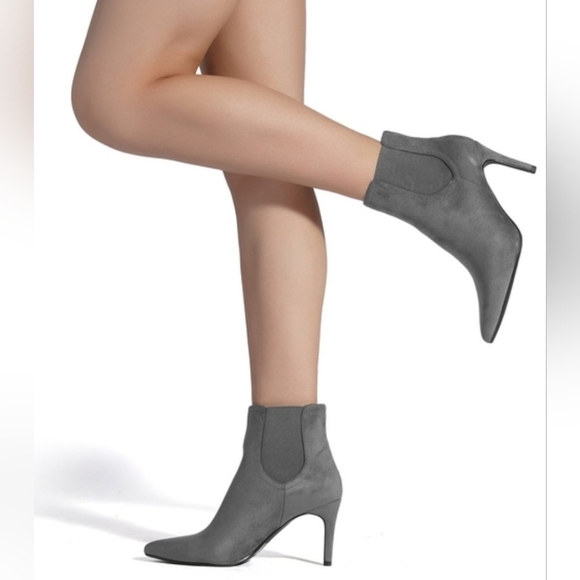 Dream Pairs Grey Suede Stiletto Ankle Boots Women’s Pointed Toe Heel High 3.25” - Picture 5 of 17